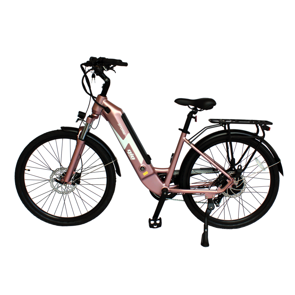 GIO Storm Electric Bike Rose Gold with Integrated Samsung Battery
